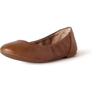 Women's Belice Comfortable Slip-On Ballet Flats Shoes, Chestnut Brown Faux Leather, 8