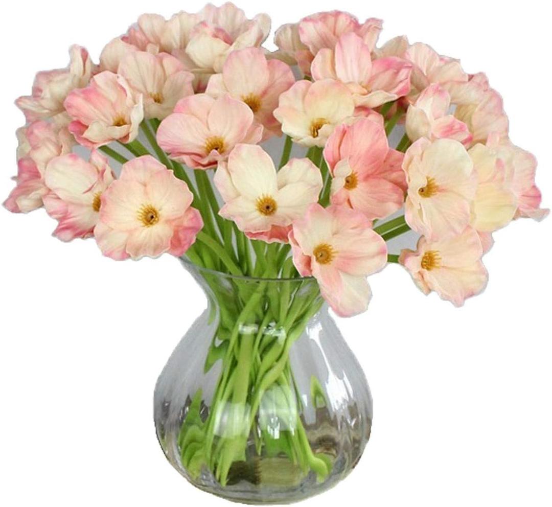 10 PCS High Quaulity Fresh Artificial Mini Real Touch PU/ latex Corn Poppies Decorative Silk fake artificial poppy flowers for Wedding holiday Bridal Bouquet Home Party Decor bridesmaid (Pink)