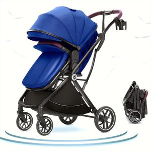 Baby Stroller Bassinet 3 in 1 Stroller Newborn,Convertible Portable Strollers for Toddler Infant, Foldable Stroller with One Hand,Reversible Seat,Extra Storage (Blue)