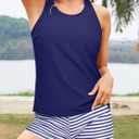 Yonique 3 Piece Tankini Swimsuits for Women Bathing Suits with Boy Shorts and Swim Tank Top Bra Modest Swimwear (Blue, L)