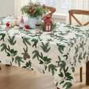 Newbridge Joyful Holly Rustic Christmas Vinyl Tablecloth with Flannel Backing, Holiday Dining Table Cover, Winter Holly & Berries, 52 x 52 Inch Square