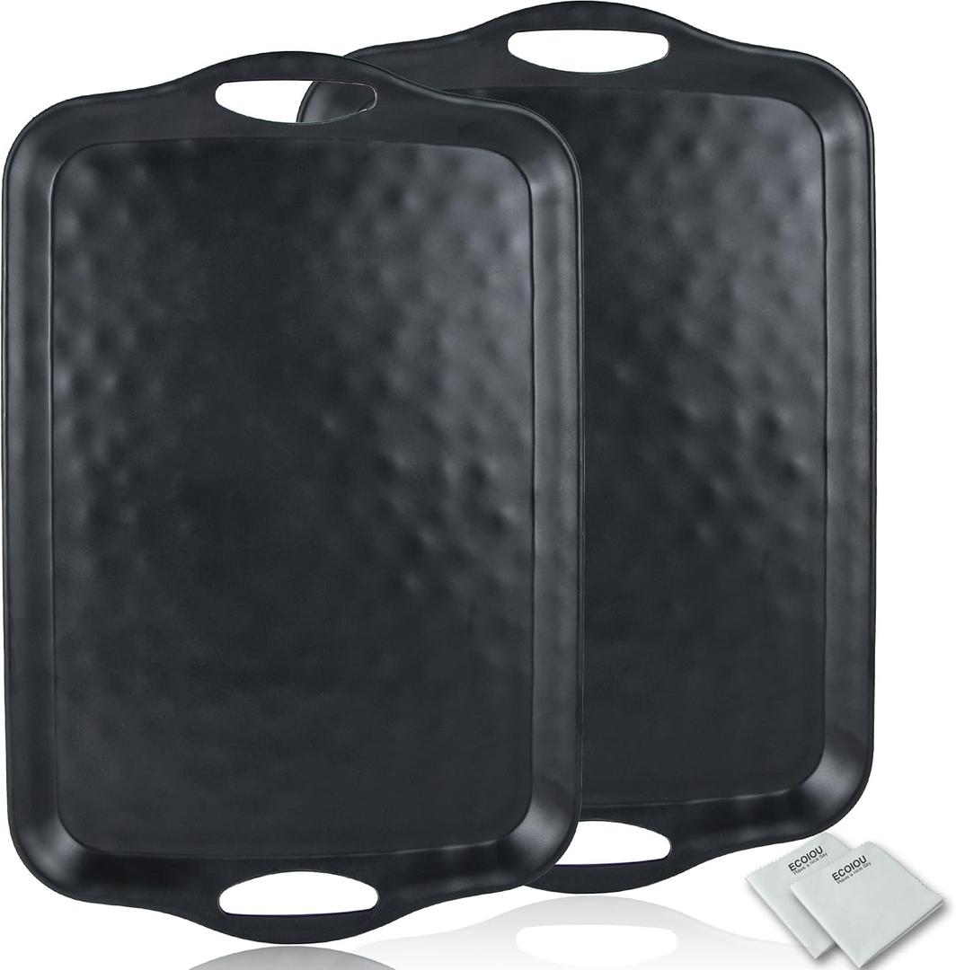 20x13 inch Extra Large Serving Tray with Handles, Set of 2, Black