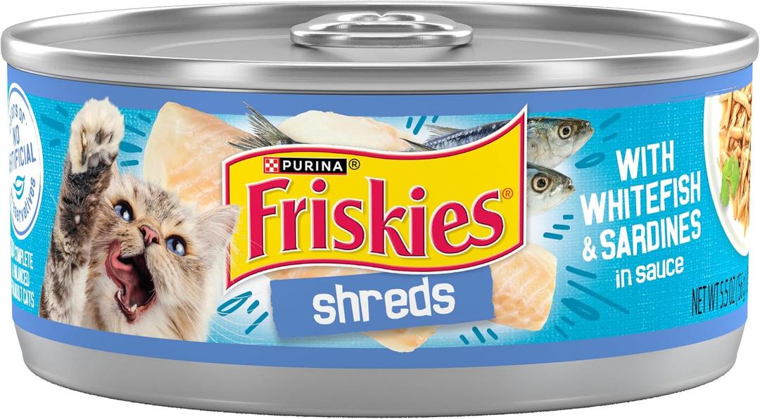Friskies Wet Cat Food, Savory Shreds With Whitefish and Sardines In Sauce, 5.5 Oz Can (Pack of 1) (EXP 12/31/27)