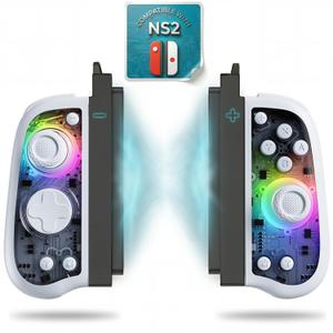 GLITCHEL Hall Effect Controller Compatible with Switch OLED Lite and Switch 2 with Magnetic Charging Adapters Included Wireless RGB Gamepad with Programmable Back Buttons Turbo Motion Control