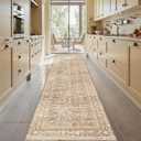 OPPODREAM Thin Vintage Beige 3x10 Runner Rug, 3 x 10 Retro Washable Rug Non Slip, Low-Pile Faux Wool Carpet, Distressed Tan Floor Mat for Kitchen, Hallway, Entry-Way, Entrance, Indoor Back Door