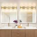 Modern Polished Gold 4 Lights Bathroom Vanity Light, Eleglant LED Bathroom Light Fixtures Over Mirror, Dimmable Acrylic Shade Wall Lighting Fixtures, Hardwired Wall Light(H9.25in, L28.35in)
