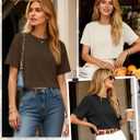 Ficerd 3 Pack Women Crop Tops Half Sleeve Cropped T Shirts Casual Crew Neck Drop Shoulder Loose Summer Solid Color (White), M