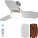 Amico Ceiling Fans with Lights, 30 Inch Low Profile Ceiling Fan with Light and Remote Control, Flush Mount, Reversible, 3CCT, Dimmable, Noiseless, Silver Ceiling Fan for Bedroom, Indoor/Outdoor Use
