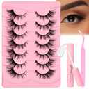 Veleasha Fox Eye Lashes Kit with Glue & Tweezer - 7 Pairs Faux Mink Lashes - Brown - Cruelty Free Fiber - False Eyelashes
