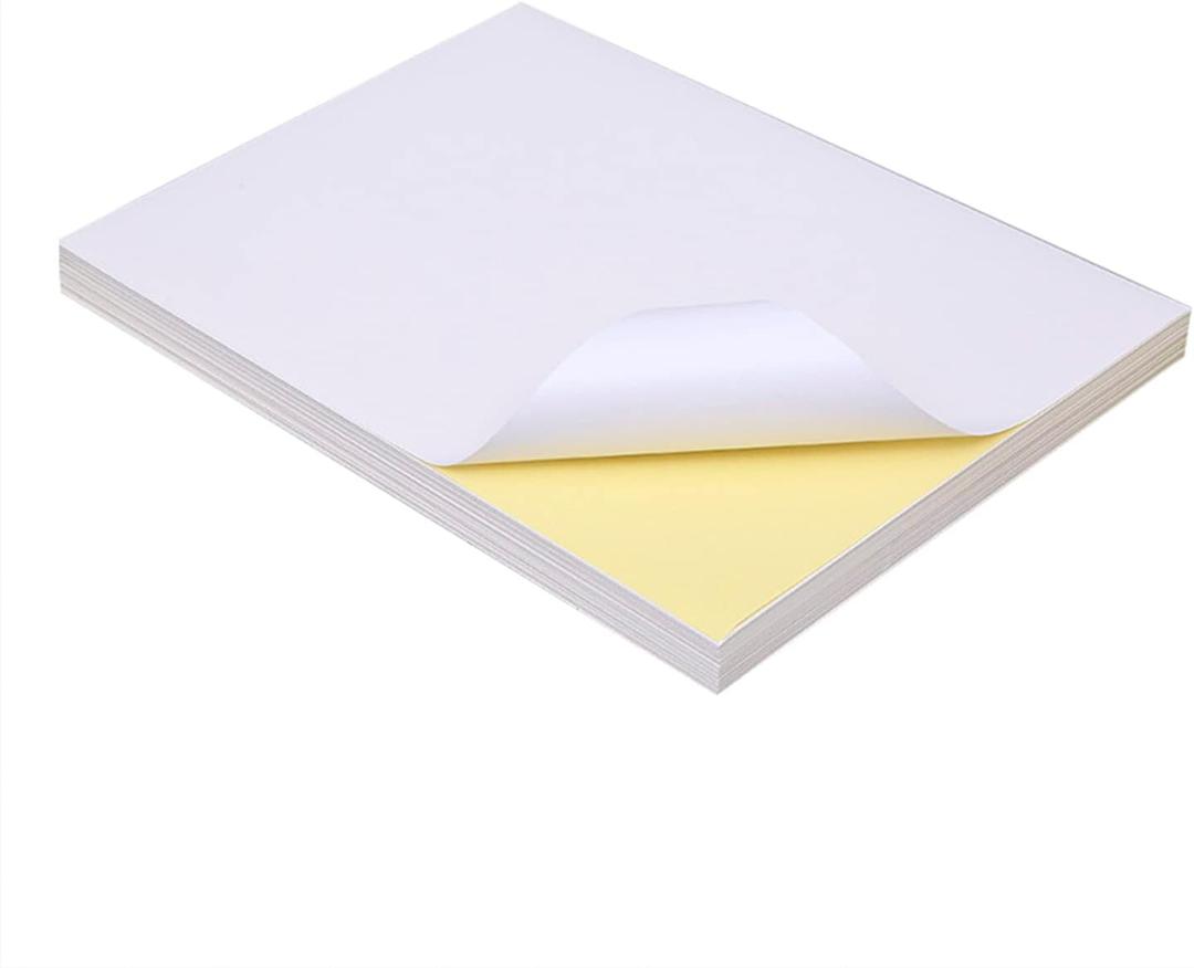 FirstZi 100 Full Sheet Glossy Printable Sticker Paper 8.5x11 Inches Self Adhesive Photo Paper Labels for Laser and Inkjet Printers