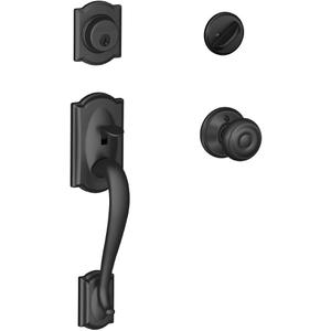 Schlage F60 ADD 622 GEO Addison Front Entry Handleset with Georgian Knob, Deadbolt Keyed 1 Side, Matte Black