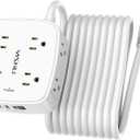 20 Ft Surge Protector Power Strip - 8 Widely Outlets with 4 USB Ports, 3 Side Outlet Extender with 20 Feet Extension Cord, Flat Plug, Wall Mount, Desk USB Charging Station, ETL, White