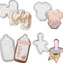Baby Shower Cookie Cutter 4 Pack 3D Stampers Molds DIY Fondant Decorating for Kids' Birthday Party Kitchen Tools, Baby Letter, Baby Bottle, Onesie, Pacifier (3 Inch, 4 Piece-1)