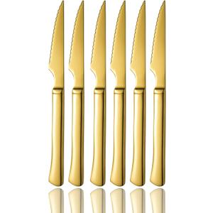 Gold Steak KnivesUltra-Sharp Stainless Steel Cutlery Set,Dinner Knifes 6-Piece Stainless Steel kitchen Serrated Best Knife kitchen Sets Dishwasher Safe (Golden)