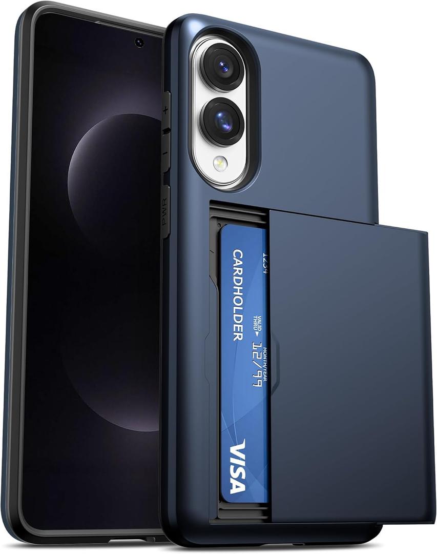 Jiunai for Samsung Galaxy S25 Edge Case Wallet Card Holder Slide Slot for 2 Cards CC ID License Pocket Dual Layer Protective Phone Cover for Samsung Galaxy S25 Edge 6.7 2025 Women Men Navy