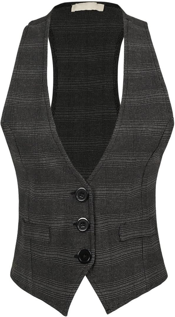 Design by Olivia Women's Racerback Plaid Vest Tuxedo Suit Waistcoat Charcoal/ Plaid 3 M