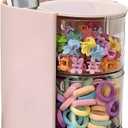 Hair Accessories Organizer with Hair Brush Holder, Rotatable Makeup Brush Holder for Necklaces, Earring, Bracelet, Ring, Makeup Brushes, Hair Clip and Hair Accessories (Pink, 3-Layer)