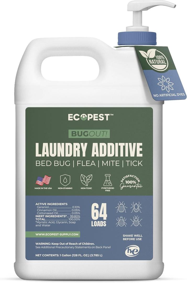 BugOut! Laundry Additive  Natural Detergent Booster for Bed Bug, Mite, Flea, & Tick Treatment & Prevention | Plant-Based Killer, Made with Fabric-Safe Soap | Works in Hot and Cold Wash (1 Gallon)