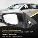 Door Mirror Left Driver Side Replacement For Honda Accord Sedan 2003-2007, Replace HO1320152 Black 3PINS