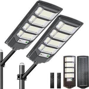 Jercoda Solar Street Lights Outdoor Waterproof, 6500K Motion Sensor Solar Lights with Remote Control, Dusk to Dawn for Garden Yard Path Parking Lot-2Pack