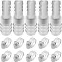 15Pcs Hose Barb Reducer 3/4 Inch to 1/2 Inch Barb Hose Reducing Fittings with Hose Clamps, Stainless Steel Hose Barb Reducer Splicer Mender Union Adapter for Air Water Fuel