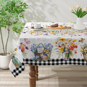 Spring Tablecloth 60x84 Inch Rectangle - Flower Vase Spring Decorations for Home - Farmhouse Floral Table Cloth Rectangle for Party,Table