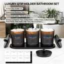3 Pack Qtip Holder Bathroom Set,Cotton Ball Swab Pad Holder Cotton Round Floss Pick Dispenser with Tray,Glass Apothecary Jars with Lids,Bathroom Organizers and Storage Canisters-Amber