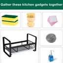 TEZZ Sponge Holder for Kitchen Sink- Stainless Steel Kitchen Sink Caddy for Organizing Sponge, Brush & Soap Dish Dispenser, coutertop Organizer Rack with Adhesive or Counter top, Black