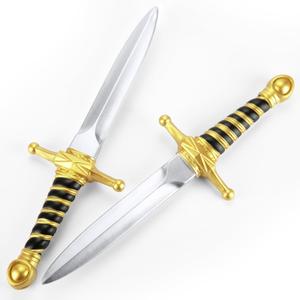 15" Fake Foam Swords Martial Arts Weapons, Realistic Dagger Knife Toy, Foam Short Sword Prop for Play Fighting and Assassins Costume Accessory (Gold 2 Pcs)