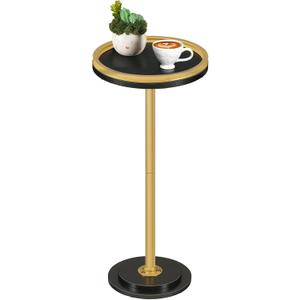 HOOBRO Small Round Side Table, Drink Table, Coffee Martini Table with Pedestal Accent for Small Spaces in Living Room, Bedroom, Sofa Couch, Black and Gold DB168BZ01