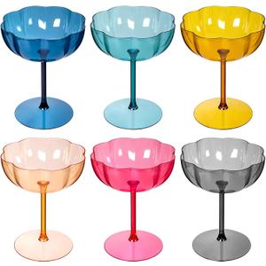 Ciaell 12PCS Plastic Martini Glasses - 10 Oz Colored Elegant Disposable Cocktail Glasses for Champagne Wine Wedding Party Anniversary Bar