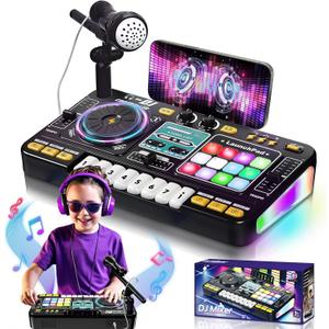 OZMI Kids DJ Music Mixer Table Board Set Toy with Microphone, Lights  Interactive Musical Toys for Ages 3-12 | 100+ Sounds, Piano Keys, Disco Mode, Rechargeable for Kids Boys & Girls