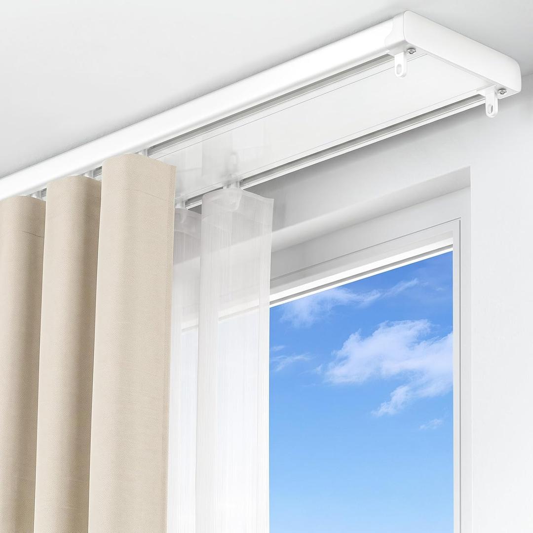 Double Curtain Track Ceiling Mount 12ft, Heavy Duty Tracks, White