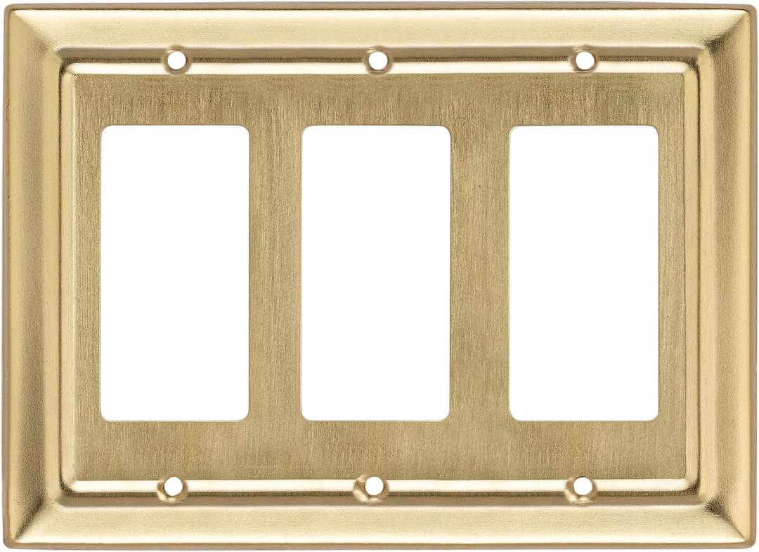 Monarch Abode Rocker Light Switch Cover Plate – 3-Gang Brushed Gold Decorator Wall Plates, Architectural Decorative Outlet Covers Wall Plates for Receptacle, GFCI Electric Outlet Cover, Pack of 1