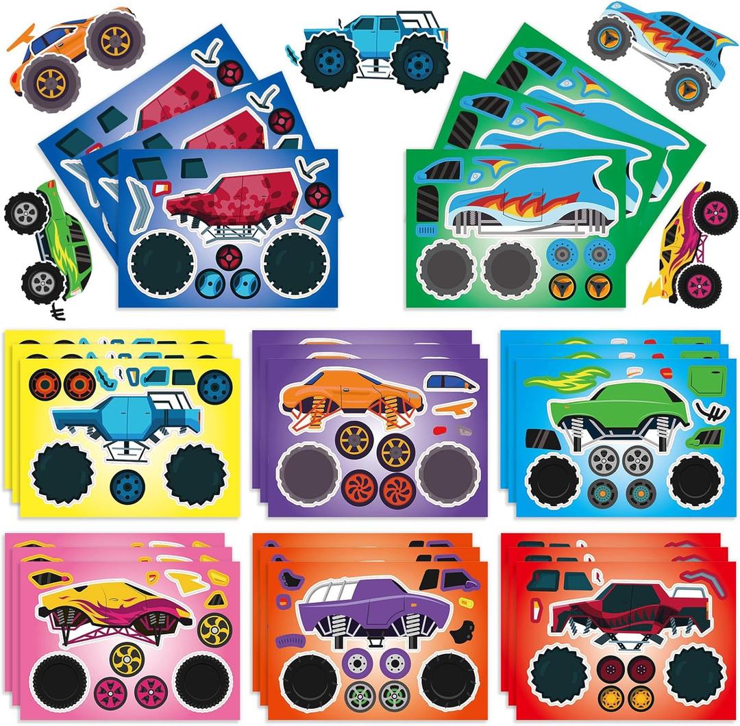 24 Sheets 8.3''5.9'' Make Your Own Monster Truck Stickers for Toddlers Kids Party Favors, Make a Face Stickers for Kids Activities Supplies Crafts