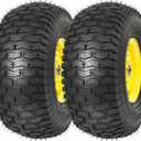 RONPOW 15x6.00-6nhs Lawn Mower Tires and Wheels, Riding Lawn Mower and Tractor Front Pneumatic Tire Replacement Assembly, Compatible with john deere Mower, 3" Offset Hub, 3/4" Bearing, 2Pack Yellow