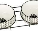 Signature Housewares Ceramic Pet Bowl Set - Food Water Bowls for Dogs and Puppies, Large Cats with Sturdy Metal Stand - Set of 2 6in. Bowls, 32 oz Each (White)