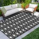 Outdoor Rug, 6x9ft Outdoor Plastic Straw Rug, ROMROL Reversible Mats, Area Rug Decor, Waterproof, Portable, Camping Mat and Rug for Indoor, Outdoors, RV, Patio, Picnic, Beach, Camping, Black and White