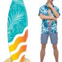 Novabright 6ft Orange Blue Hibiscus Floral Surfboard Cardboard Cutout Stand up Tropical Beach Themed Party Decoration Life Size Photo Props for Summer Hawaiian Beach Party Sign Backdrop