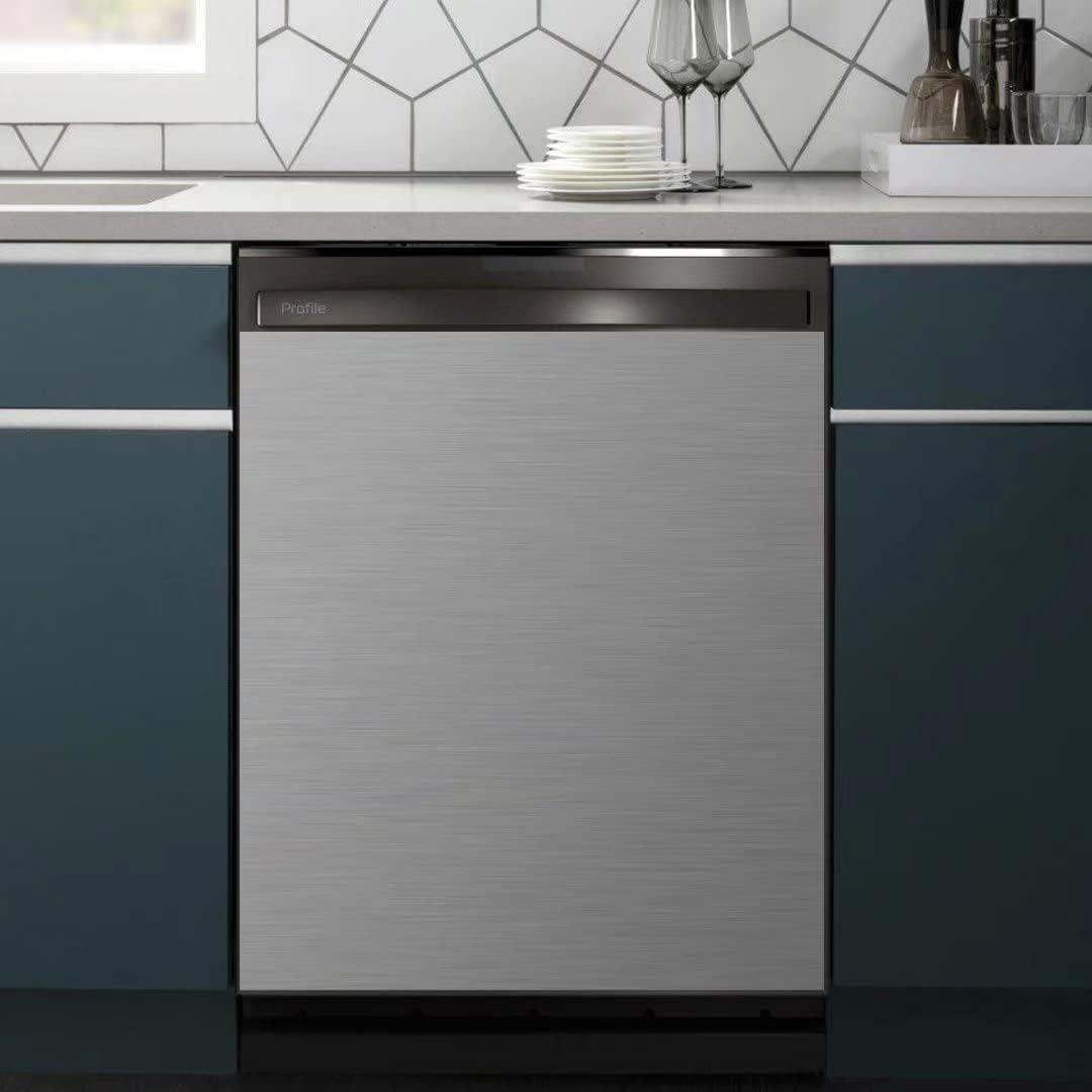 Stainless Steel Brushed Pattern Dishwasher Magnet Cover Panel Decal Home Appliance Art, Stainless Steel Fridge Door Cover Decals Magnetic, Grey, Mobile Magnetic 23" x 26"