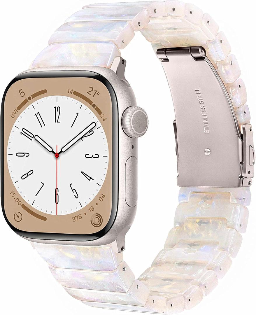 V-MORO Resin Band Compatible with Apple Watch Series 10/11 41mm/40mm/38mm/42mm Fashion Cute Strap for iWatch Series 9/8/7/6/5/4/3/2/1/SE/SE 2 Lightweight Bracelet Wristband Women(Classic Aurora White) Size: 38mm/40mm/41mm/42mm 