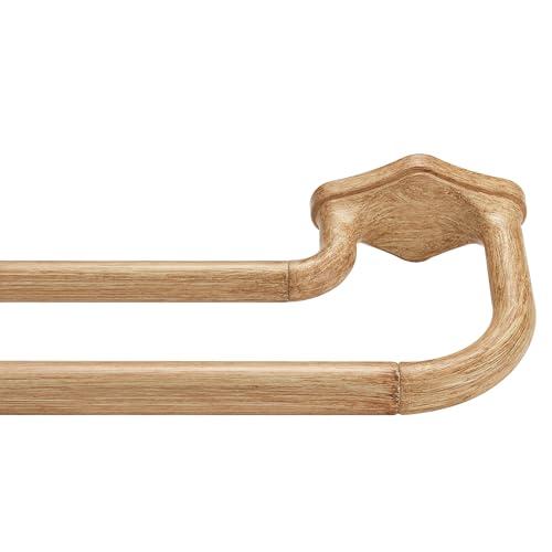Lwiiom Light Wood Grain Double Curtain Rods For Windows 48-88 Inch,Heavy Duty Double Curtain Rod with Aluminum Finials and Bracket,Adjustable Double Window Rods For Blackout Or Room Darkening Panels