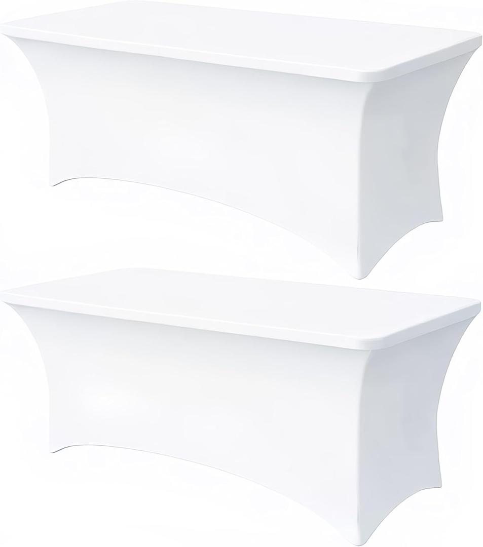 6FT White Table Cloth - 2 Pack Fitted Stretch Rectangle Spandex Tablecloth, Washable Table Cover for Party, Picnic, Wedding, Banquet, Birthday and Festival(30" x 72")