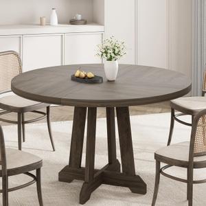 IDEALHOUSE Round Dining Table for 4, 47 Inch Wooden Kitchen Circle Dinner Table with Sturty Legs for Dining Room, Kitchen, Grey