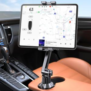 Coolpow Cup Holder Tablet Holder for Car15" Height Adjustable Car Cup Holder ipad Car Mount for Truck Stand Car Tablet Holder Multi Angle Car Mount for All 4.7"-13" Apple iPad Samsung Galaxy Tab