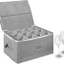 Glass Storage Box Holds 12 - Stackable Hard Shell Organizer with Adjustable Dividers for Champagne Flutes & Crystal, Label Window, Durable Protector Case