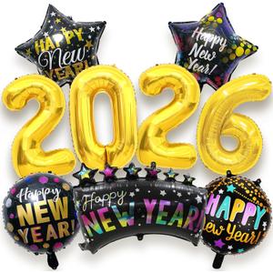 2026 New Years Eve Party Supplies - 9 Pcs Happy New Year Balloons Decorations 2026 Foil Balloons NYE Party Decorations Set
