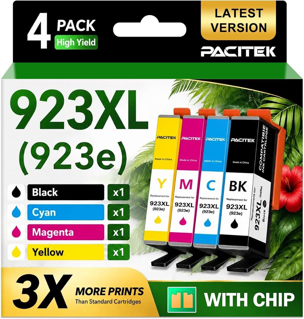 923XL Ink Cartridges Combo Pack Replacement for HP 923 923e Ink Cartridges for Printers, Compatible with OfficeJet Pro 8130 8120 8120e 8130e 8125e Printers, 4-Pack
