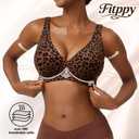 Jelly Wireless Bras for Women Comfortable Seamless Plunge Push Up No Underwire Adjustable Straps Tshirt Bra Leopard Coffee, XL