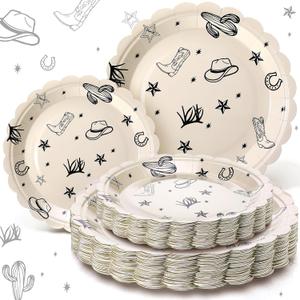 Havawish 60 Pcs Western Paper Plates Cowboy Party Plates Rodeo Bachelorette Decorations Ranch Birthday Disposable Dinner Tableware Set for Cowboy Western Themed Birthday Supplies